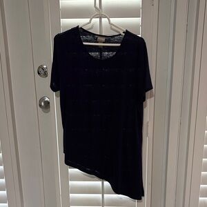 Chico's Navy Asymmetrical Short Sleeve Top